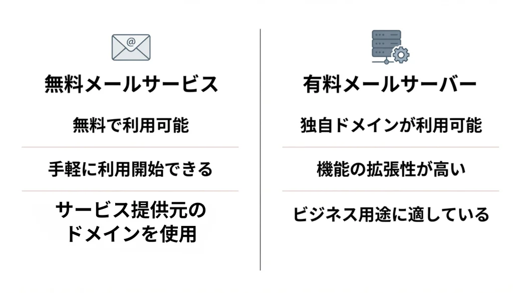 無料メールサービスと有料メールサーバーの違いの画像